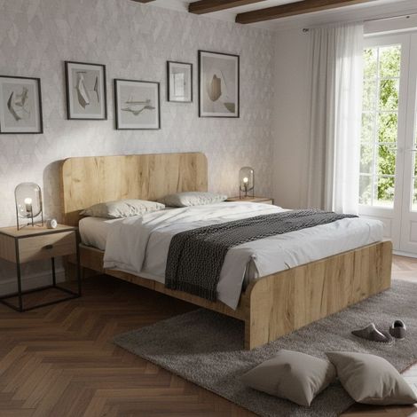 Letto matrimoniale 160x200 con testata sagomata - Design Italiano - Quercia