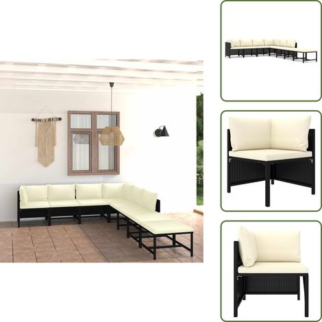 The Living Store Set Divani da Giardino 8 pz con Cuscini in Polyrattan Nero - Set da giardino