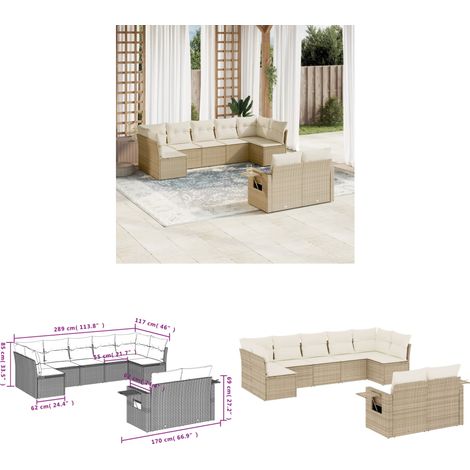 9-tlg. Garten-Sofagarnitur mit Kissen Beige Poly Rattan - Gartenmöbel - Outdoor Möbel - Lounge Set - Rattan Gartenset - Sofasatz - Home & Living (1/3)