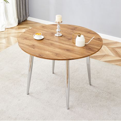 Table de salle à manger extensible 137x107x75 cm en bois brun, gain de place moderne FloraGrace (1/5)