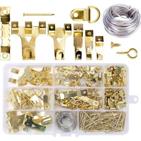 220 Pcs Kit de Crochets de Suspension pour Cadres, Crochets pour Tableau Mural avec Vis et Anneaux en D (1/4)