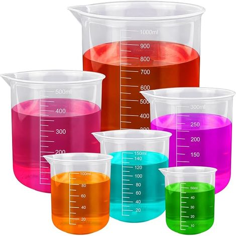 Verre Doseur Plastique - Verre 6 Pcs Transparent 50/100/150/250/500/1000ml Incassable Résistant à Chaleur Échelle Précise pour Mesures Quotidienne Laboratoire DIY (1/5)