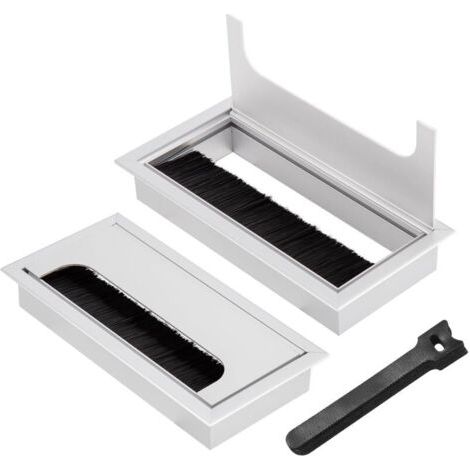 2 Pièces Passe Câbles Encastrables Bureau, 80x80 mm Sortie de Câble pour Encastrer sur Table de Bureau, Organisateur de Cables, avec Joint Brosse, 10 Pièces Serre-câbles (1/5)