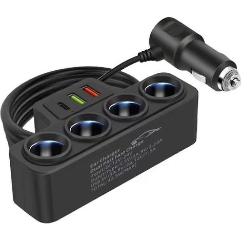 Adaptateur allume-cigare 4 prises 12V-24V pour téléphone, 120W QC3.0+PD3.1A (1/5)