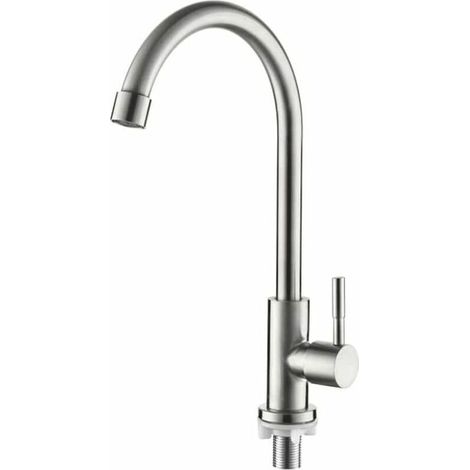 Kitchen faucet, 360° swivel, single cold water, single lever kitchen sink faucet, stainless steel (1/5)