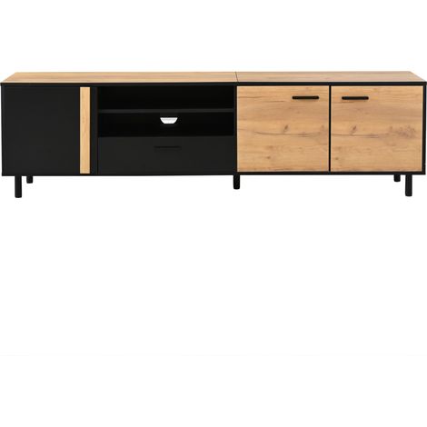 Mobile TV 180 cm in truciolare nero e effetto legno con 3 ante e 1 cassetto (1/5)