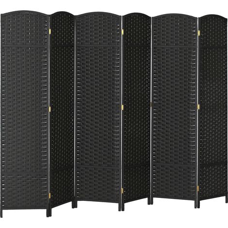 Paravent pliable 6 panneaux en tissu tissé noir, 240x170 cm, idéal pour diviser l'espace avec intimité et apporter une touche décorative sobre et chaleureuse. (1/5)