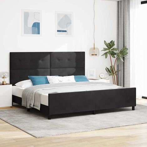 Lit à ressorts avec tête de lit en velours noir pour matelas 200 x 200 cm - PANGIVO (1/5)