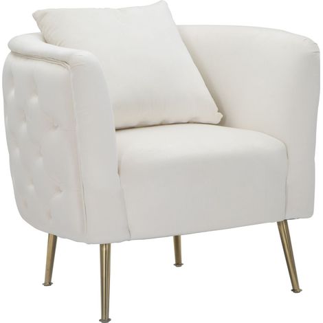 Poltrona Bucarest in velluto crema con braccioli capitonne e gambe oro 76x74x73 cm (1/5)