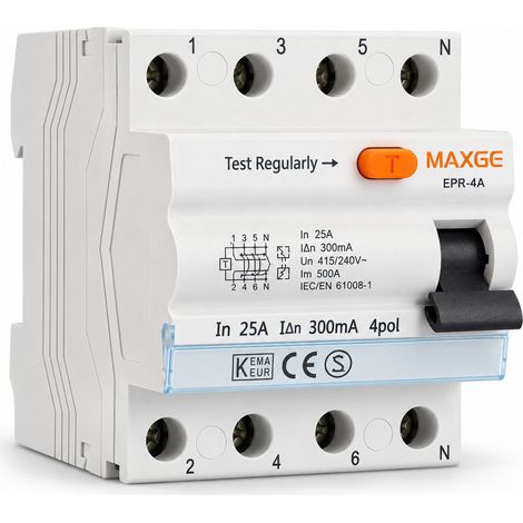 Interrupteur Différentiel Industriel Haute Immunité 4P 25-80 A 10 kA Classe A MAXGE 25 A