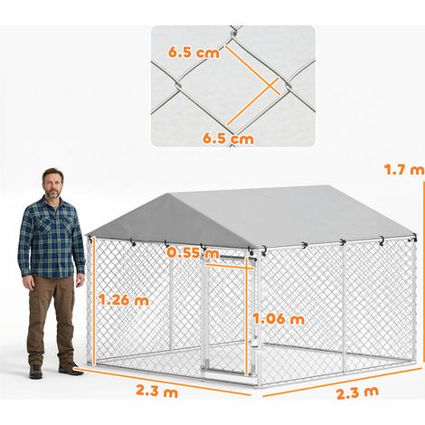 Niche pour chien d'extérieur, en acier galvanisé, avec toit en PE, protection UV, étanche, double verrouillage, argentée. (1/5)