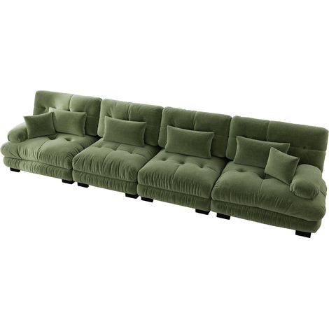 CAIziCanapé d’angle modulaire 4 places à assise profonde, canapé-lit en chenille confortablement rembourré pour salon, appartement, studio et bureau, vert (1/5)