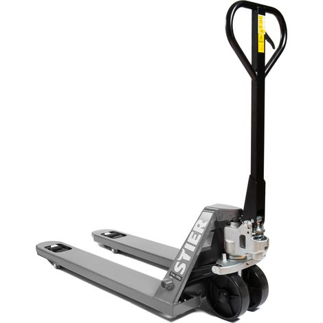 STIER Hubwagen, Gabelhubwagen mit Tragkraft 2500 kg, Gabellänge 1150 mm, Nylon-Rollen, Grau, Palettenhubwagen, Handhubwagen, Lenkeinschlag von 210°, wartungsfreie Handhydraulik