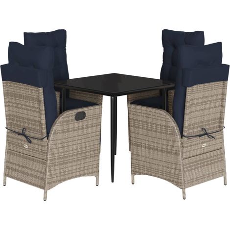 5 Piece Garden Dining Set with Cushions Grey Poly Rattan vidaXL (1/5)