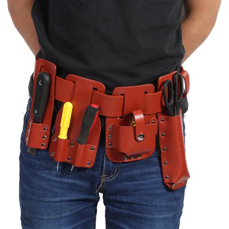 Étui porte-outils 5 en 1 en cuir pour échafaudage avec porte-outils pour niveau, clés et marteau (1/5)