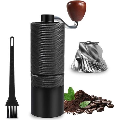 Molinillo de café manual - 25 ajustes - Piedras de molienda cónicas de acero inoxidable - Aluminio - Incluye cepillo - Negro (1/5)