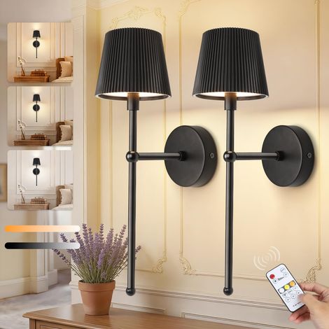 Lot de 2 Applique Murale Sans Fil Intérieur, Applique Rechargeable Lampe Murale Sans Fil avec Telecommande, 3 Températures de Couleur & Dimmable, Minuterie, pour Chambre, Salon, Longue Perche (1/5)