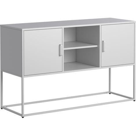 Buffet-Armoires d’appoint en métal, meuble de rangement sécurisé – construction robuste en métal avec finition élégante noire – dimensions : H 75 cm × L 120 cm × P 40 cm- Blanc (1/5)