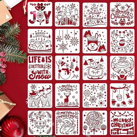 Christmas Stencils 6 x 6 in - PET Stencils for DIY Decoration, Window, Wood, Wall, Fabric, Scrapbooking and Christmas Crafts, Snowflake and Merry Designs (1/5)