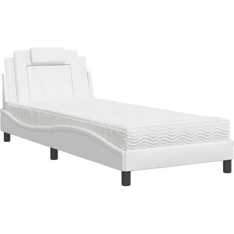 Lit simple  Lit adulte  Lit Viana avec matelas blanc 80x200 cm similicuir