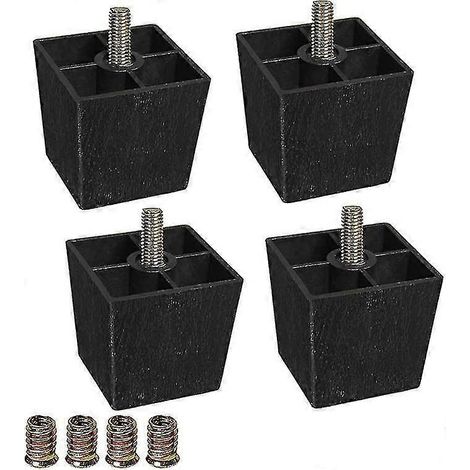 Pieds de canapé carrés en plastique, pieds de meubles, pieds rehausseurs, ensemble de 4 pièces (4 pièces, noir) (1/5)