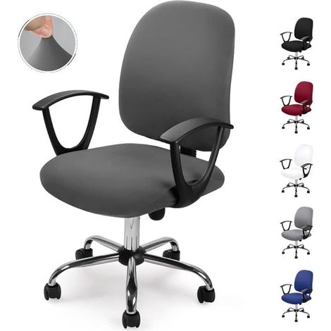 Office chair cover (grey, 2 pcs), removable chair cover, universal modern minimalist style, swivel office chair cover, swivel chair chair - chair not included (1/5)