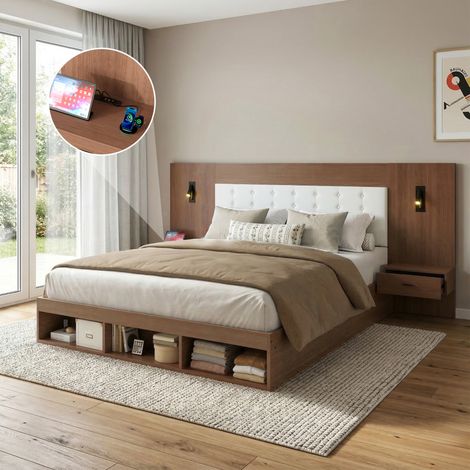 struttura letto 180x200 con USB e comodini noce OKMYHOME