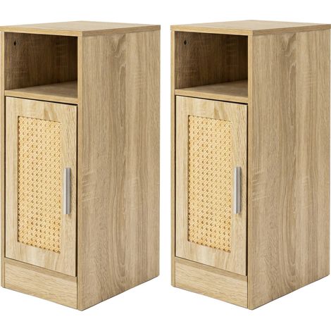Levede Bedside Table 2 Pc Narrow Side Table Boho Rattan Storage For Bedroom Wood (1/5)