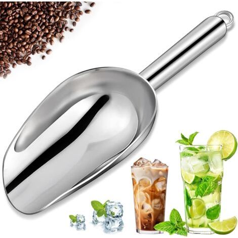 Pelle à glace multifonctionnelle en métal argenté de 23 cm pour machines à glaçons, petite pelle à glace en acier inoxydable. (1/5)