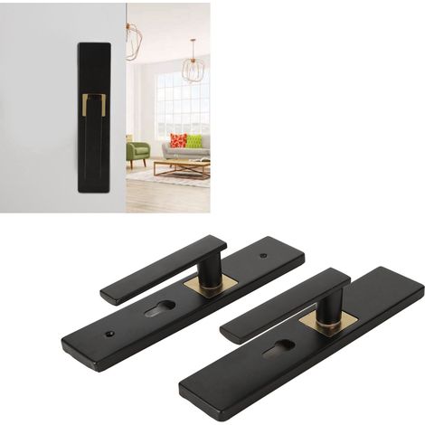 Geräuschloses Aluminium-Innentürschloss für Badezimmer/Schlafzimmer mit Griffset aus schwarzer und goldener Legierung23,5 cm Modell mit 2 Griffen für einfache Montage und lange Lebensdauer (1/5)