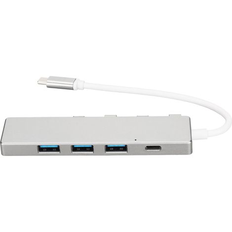 Hub USB-C vers USB haute vitesse : 1 port USB 3.0, 3 ports USB 2.0, 1 port d'alimentation USB-C, adaptateur multiport USB-C argenté (1/4)