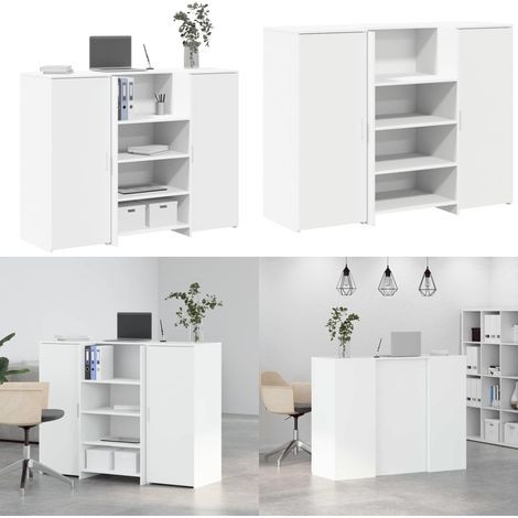 vidaXL Bureau de réception blanc 135x50x103,5 cm bois d'ingénierie (1/5)