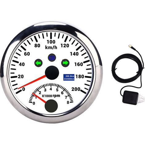 Compteur de vitesse GPS 85mm 200 km/h 0-8000 tr/min tachymètre LCD rétro-éclairage rouge étanche pour voiture bateau Yacht RV camion blanc 12V/24V (1/5)