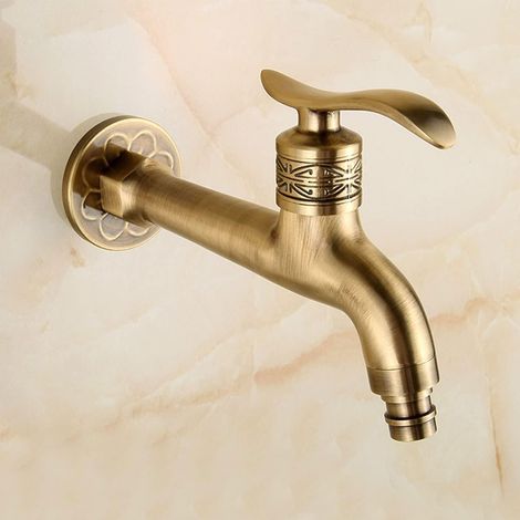 Robinet De Laiton Antique à Manche Longue pour Salle De Bain, Piscine, Machine à Laver Robinet Froid avec Vadrouille Décoration et Tuyau De Jardin (1/5)
