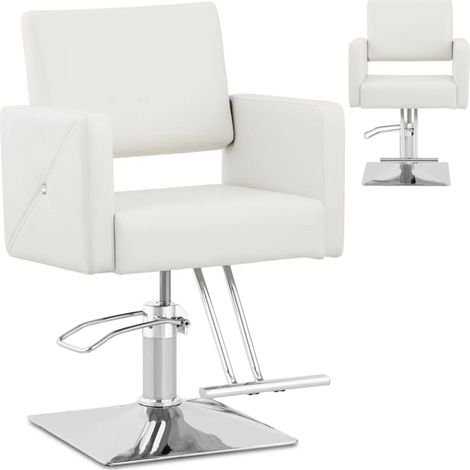 Chaise de coiffure barbier avec repose-pieds CARLISLE - blanc argenté (1/5)