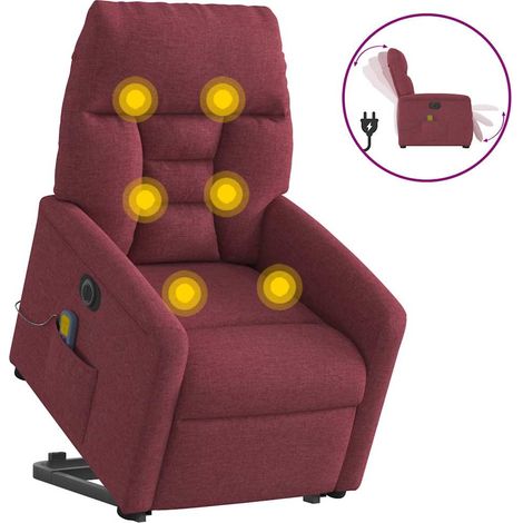 Elektrischer Massagesessel mit Aufstehhilfe Weinrot Stoff