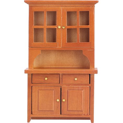 Meuble de cuisine miniature en bois, style miniature, à l'échelle 1:12, pour maison de poupée (marron). (1/5)