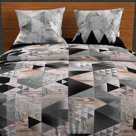 Soleil D Ocre – Parure de lit 240x220 cm – Housse de couette anthracite 100% coton – 2 taies d'oreiller 63x63 cm – Tissage serré qualité supérieure