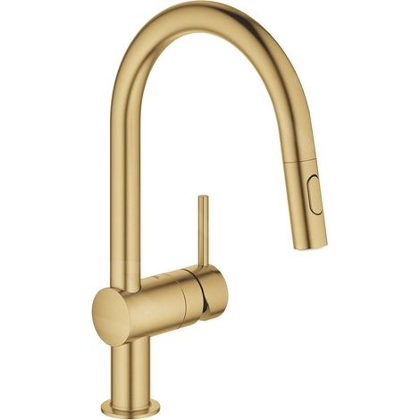Grohe – Mitigeur de cuisine monocommande 32321GN2 – Douchette extractible 2 jets – Bec C pivotant 360° – Finition brossée