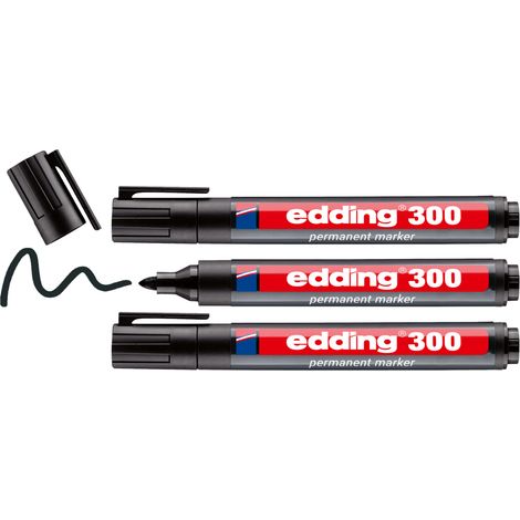 Edding - Set de 3 Marqueurs permanents E300 noir - Pointe Ronde 1,5-3 mm (1/5)
