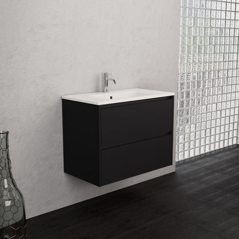 Inda - Meuble de salle de bain 2 tiroirs L.80 avec vasque mate / (1/5)