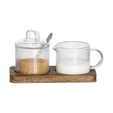 ANDREA HOUSE MS24558 Set Azucar Leche Vidrio Acacia - ref: MS24558