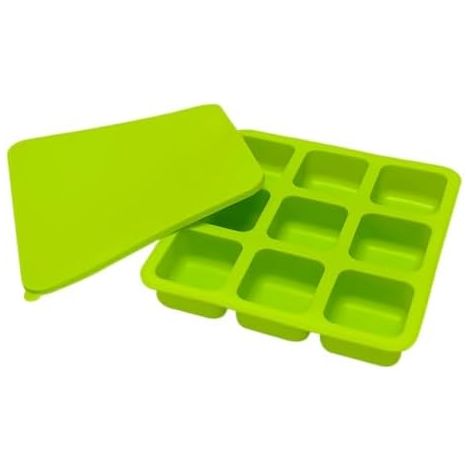 Bac à glaçons en silicone  Récipient réutilisable en silicone à 9 cavités avec couvercle  Conteneur à glaçons  Idéal pour cocktails, whisky, café, fêtes, boissons, apéritifs, bar, camping, chocolats,  (1/5)