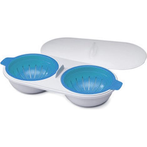 Egg Poacher - Silicone Microwave Egg Boiler with Drain Basket - For Poached Eggs Breakfast - 2-Cavity Set (1/5)