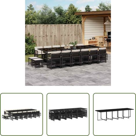 Chaises de jardin - Ensemble à manger de jardin 17 pcs coussins noir résine tressée (1/5)