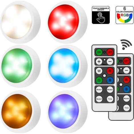 Lampe de Placard, 6 RGB Lampe Led Sans Fil 4/16 Couleurs Touche Télécommande Luminosité Réglable Lampe, Lampe adhésive LED pour Autocollant Penderie Placard Étagère Entrée Cuisine Passage (1/5)