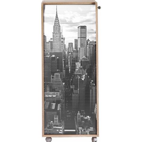 Grand caisson à rideau 3 tiroirs chêne naturel imprimé New York Orga 108 cm (1/3)