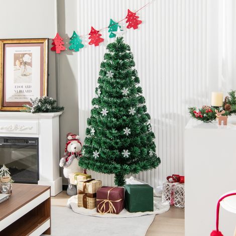 Sapin de Noël Artificiel 150 cm avec Lumières LED et Pied Arbre de Noël en PVC plastique métal avec flocon de neige, Vert (1/3)