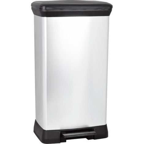 [GEBRAUCHT] B-Ware Curver Mülleimer Deco Bin Metallic 50l Abfallbehälter Silber Schwarz 390x720mm (1/2)