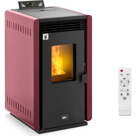 Poêle à granulés 6 kw pour 50–150 m³ 5 niveaux minuterie noir rouge (1/5)